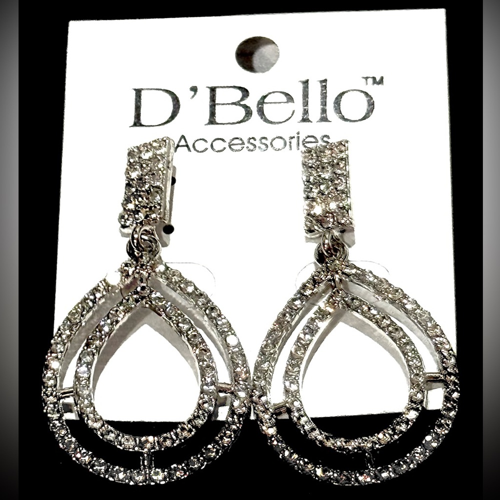 Silver and Rhinestone Teardrop Earrings